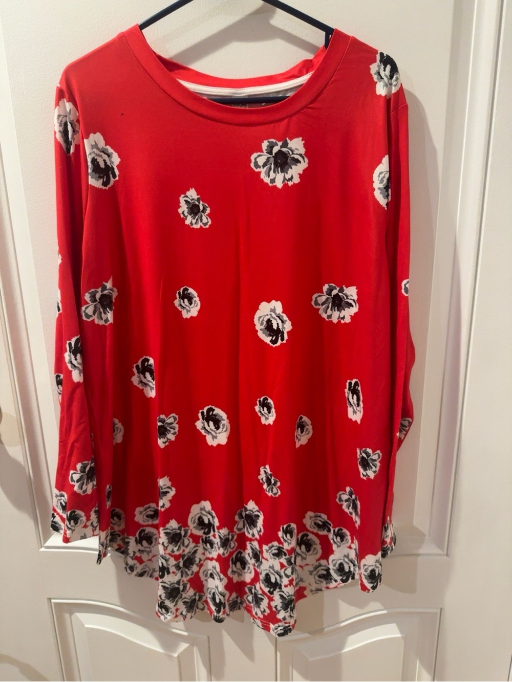 Pixie Lady XL Red Floral Border Print Long Sleeve Tunic Top NWT Oversized